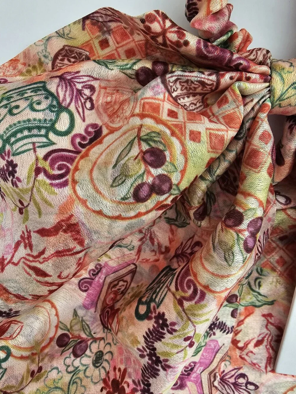 NWT Kachel x Anthropologie Scarf Scrunchie - Tea Party Print Cupcake Floral